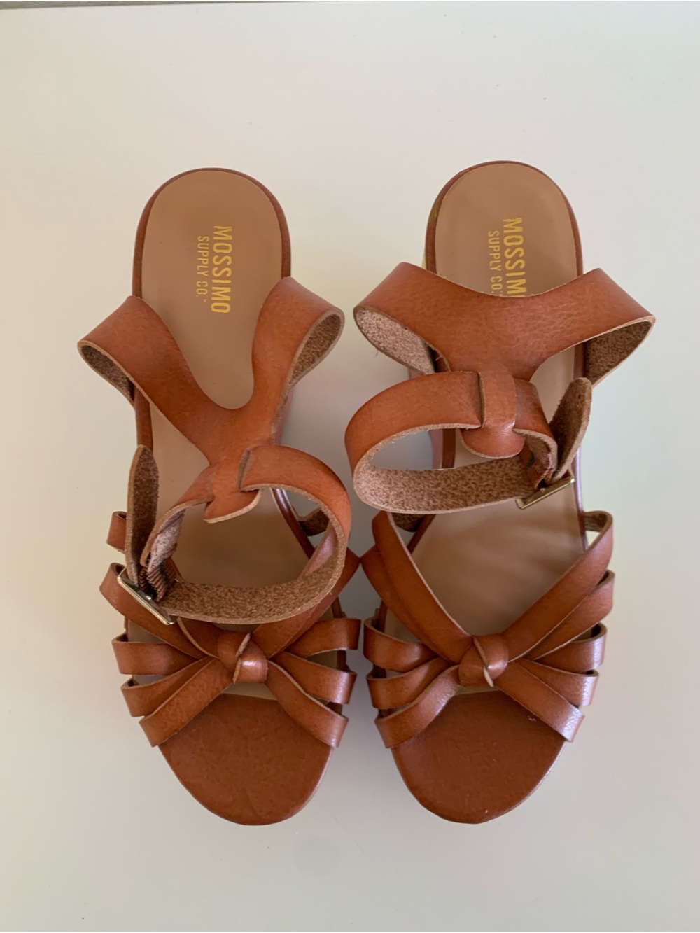 Mossimo Supply Co. Brown Leather Wedge Sandals with Colorful Painted Waves - Picture 6 of 7